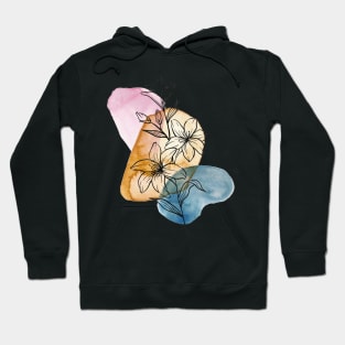 Flower line art with watercolour background Hoodie